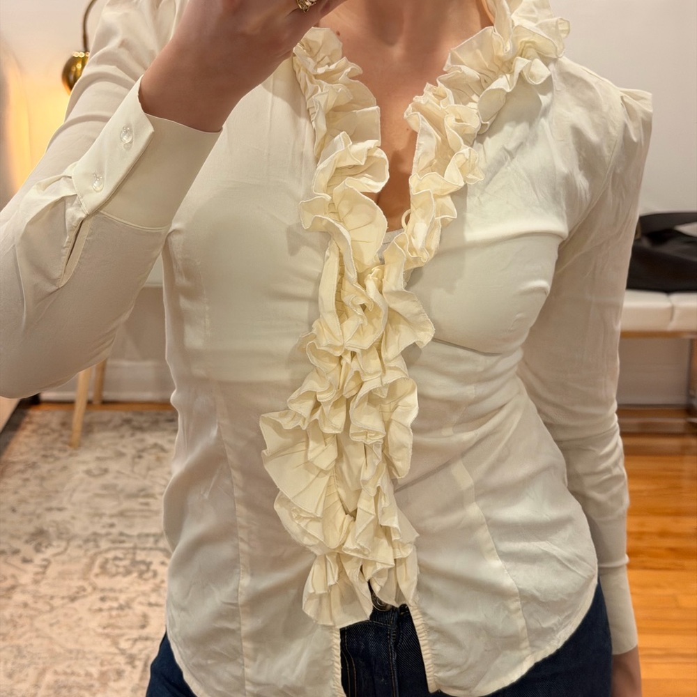 Elegant Cream Ruffle Blouse